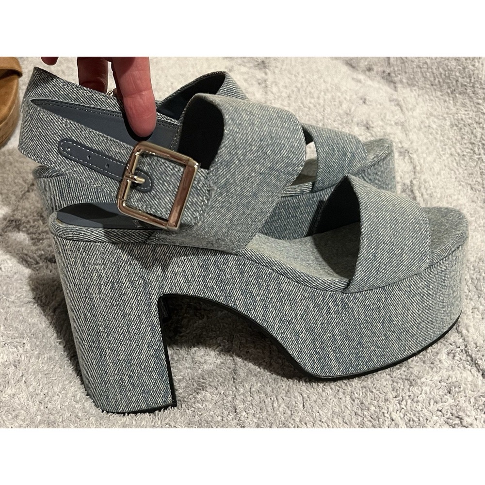 Jeffrey Campbell Moody Denim Platform  Ankle Strap Chunky Heel 8.5 Modern Shoes - Picture 2 of 8